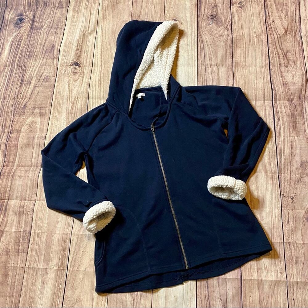 PJ Salvage Hoodie Jacket Size Medium Navy Blue Zip Front Shearling Lined Hood - Picture 11 of 11